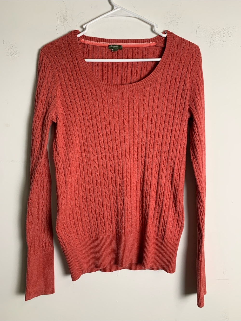 Eddie Bauer Coral Cable-Knit Scoop-Neck Sweater